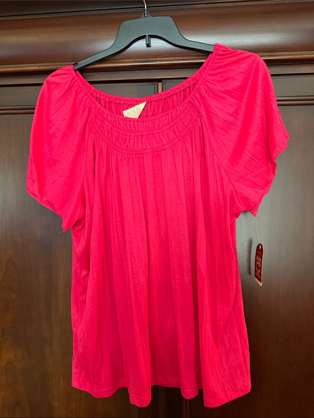 Faded Glory Vibrant Hot Pink Short Sleeve Smocked Yoke Top